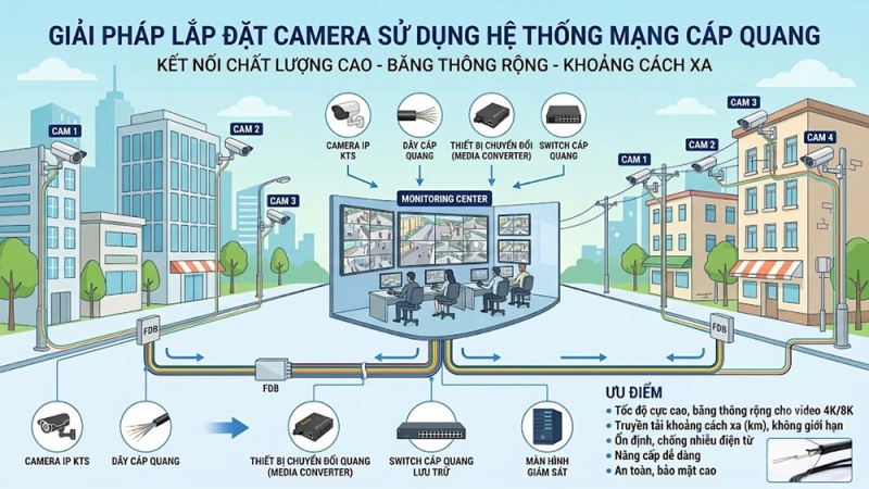 Giải pháp lắp đặt hệ thống camera sử dụng đường truyền cáp quang