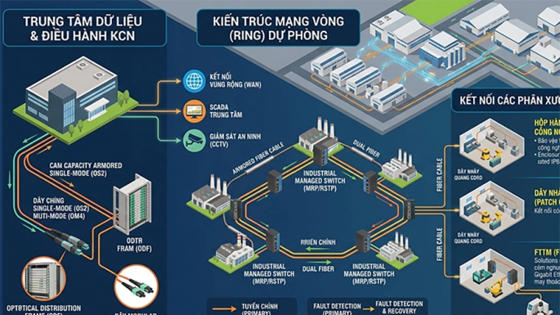 Giải pháp hạ tầng cáp quang công nghiệp cho nhà máy, KCN