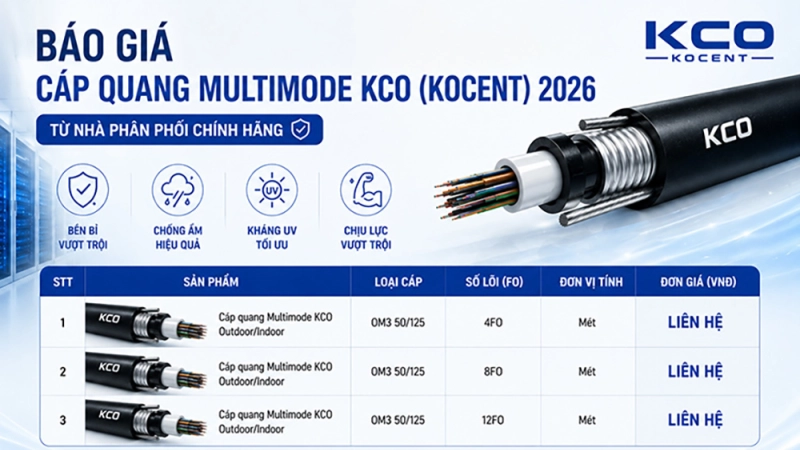 Bảng báo giá cáp quang Multimode KCO mới nhất 2026