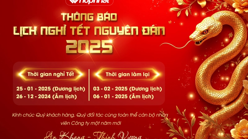 THÔNG BÁO LỊCH NGHỈ TẾT NGUYÊN ĐÁN ẤT TỴ 2025