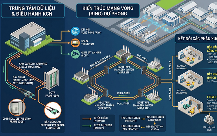 Giải pháp hạ tầng cáp quang công nghiệp cho nhà máy, KCN, Hạ tầng cáp quang công nghiệp cho nhà máy và KCN 2026