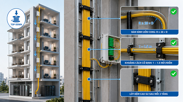 Biện pháp thi công cáp quang trục dọc tòa nhà đạt chuẩn
