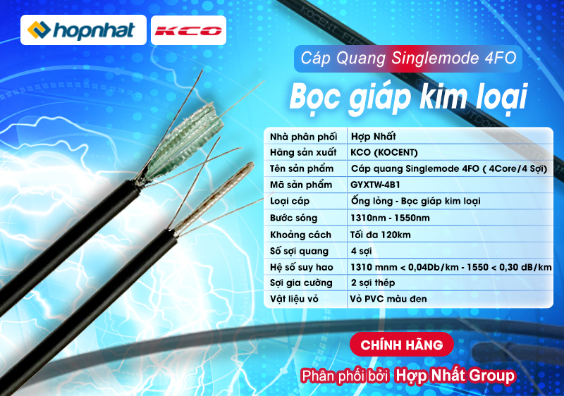 Mô tả đặc điểm cáp quang Singlemode KCO bọc giáp, ống lỏng