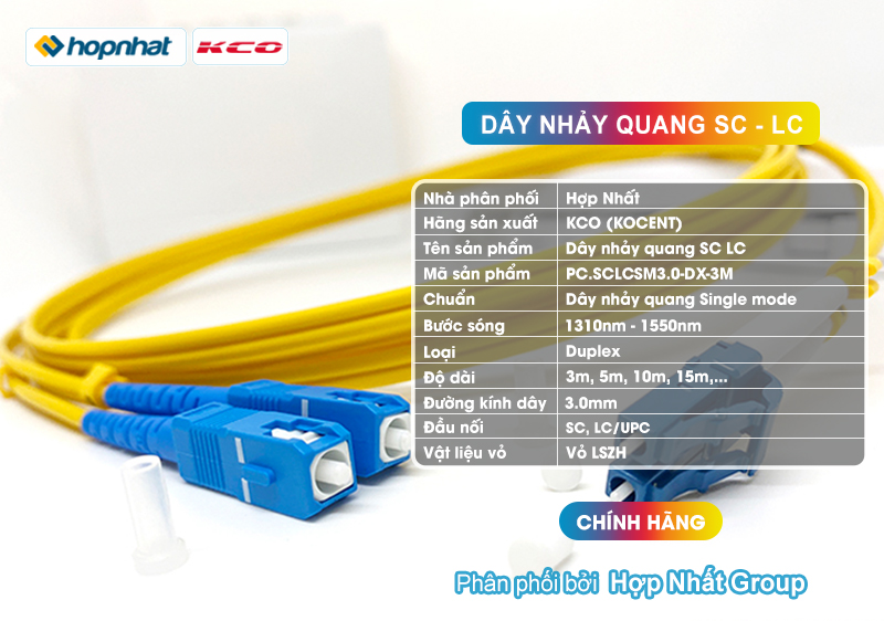 Dây nhảy quang LC SC KCO, chuẩn Singemode Duplex giá rẻ