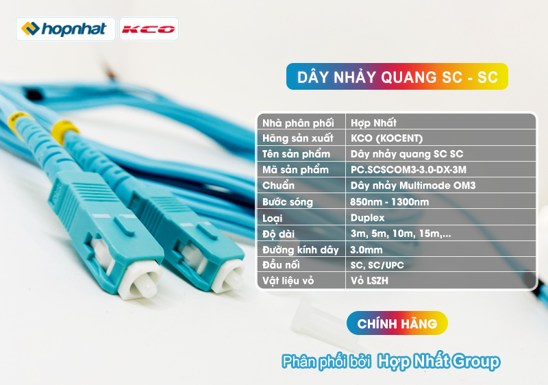 Dây nhảy quang OM3 SC SC KCO, Duplex Dây nhảy quang OM3 SC SC KCO, Duplex