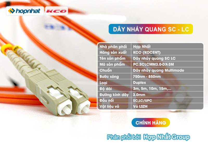 Dây nhảy quang multimode SC LC KCO Duplex, 3.0mm