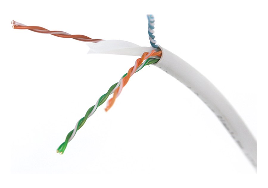 Cáp mạng Cat6 UTP LS ngoài trời — sợi cáp và lõi 4 đôi xoắn