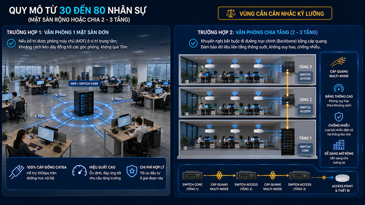 Hệ thống mạng cho văn phòng quy mô từ 30 - 80 nhân sự