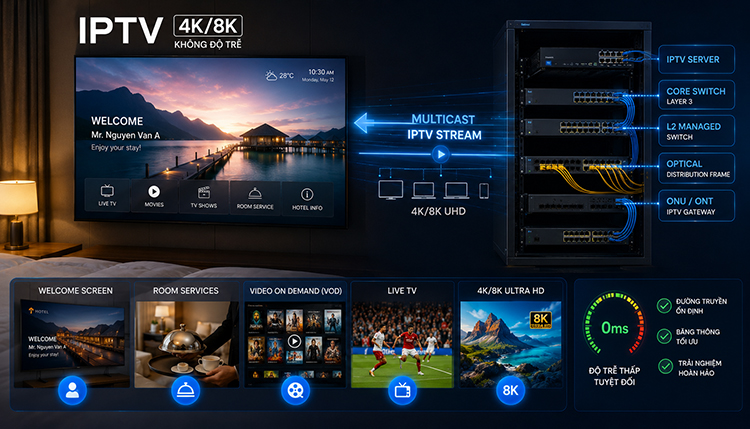 Hệ thống truyền hình IPTV chuẩn 4K/8K không độ trễ