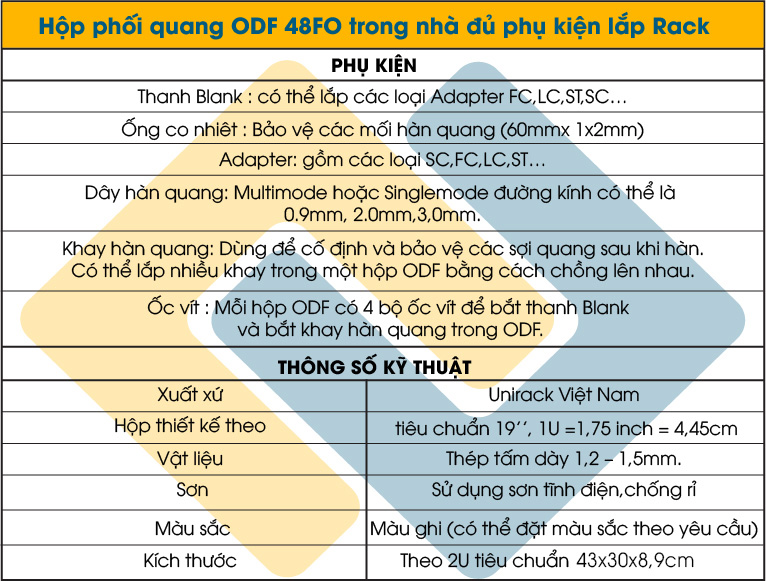 Hộp phối quang ODF 48FO đủ phụ kiện