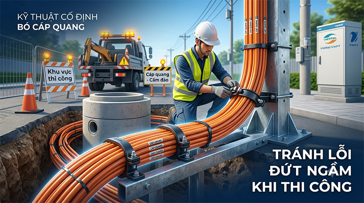 Kỹ thuật cố định bó cáp quang tránh lỗi đứt ngầm khi thi công