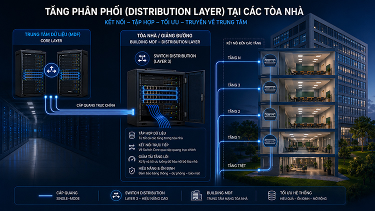 Tầng phân phối (Distribution Layer) tại các tòa nhà và giảng đường