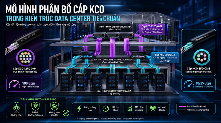 Mô hình phân bổ cáp quang KCO trong kiến trúc Data Center Mô hình phân bổ cáp quang KCO trong kiến trúc Data Center