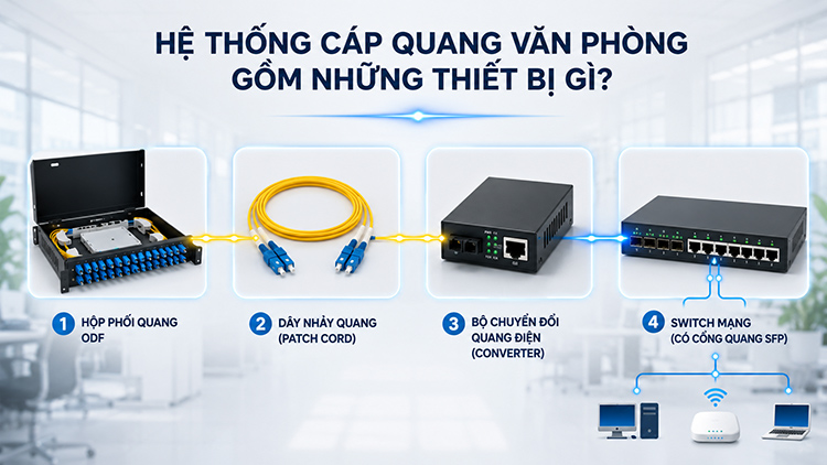 Hệ thống cáp quang văn phòng gồm những thiết bị gì?
