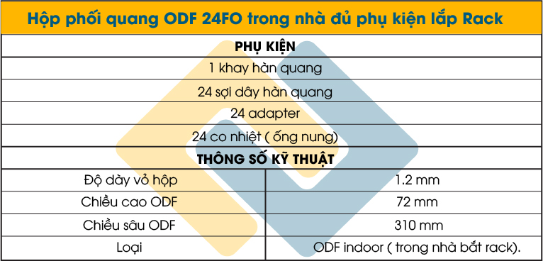 Hình ảnh thông số kỹ thuật Hộp phối quang ODF 24FO Full phụ kiện