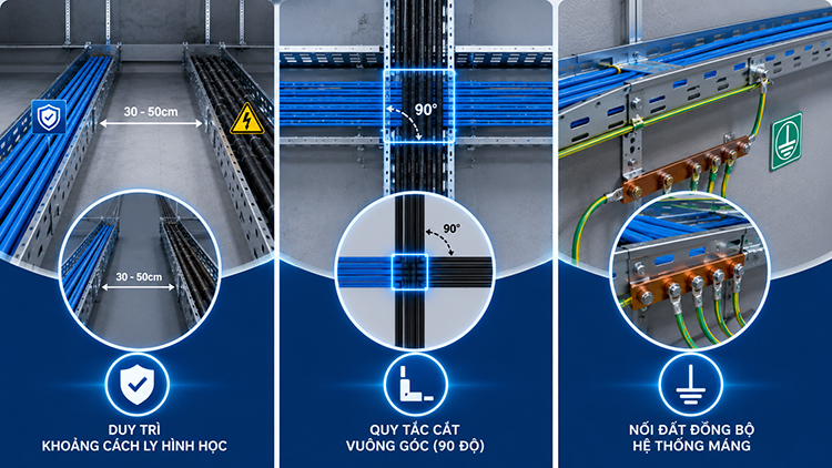 Quy tắc đi dây cáp mạng tránh gây nhiễu điện từ